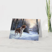 Brittany Spaniel Laat het sneeuwen Kerstmis Kaart (Voorkant)