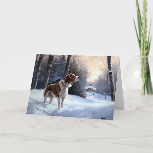 Brittany Spaniel Laat het sneeuwen Kerstmis Kaart (Voorkant)