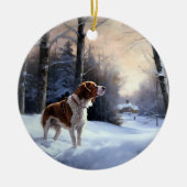 Brittany Spaniel Laat het sneeuwen Kerstmis Keramisch Ornament (Voorkant)