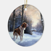 Brittany Spaniel Laat het sneeuwen Kerstmis Keramisch Ornament (Links)