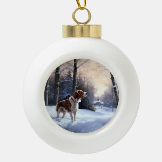 Brittany Spaniel Laat het sneeuwen Kerstmis Keramische Bal Ornament (Voorkant)