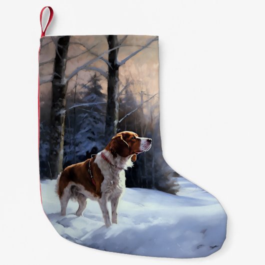 Brittany Spaniel Laat het sneeuwen Kerstmis Kleine Kerstsok (Voorkant)