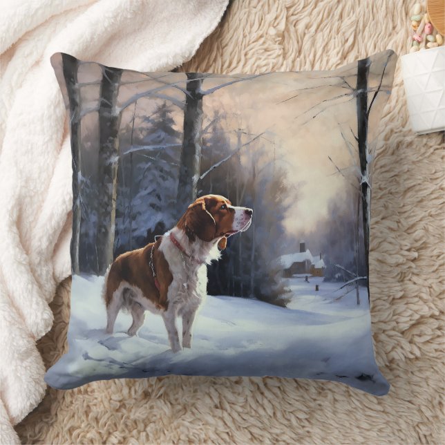 Brittany Spaniel Laat het sneeuwen Kerstmis Kussen (Deken)