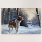 Brittany Spaniel Laat het sneeuwen Kerstmis Legpuzzel (Horizontaal)
