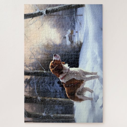 Brittany Spaniel Laat het sneeuwen Kerstmis Legpuzzel (Verticaal)