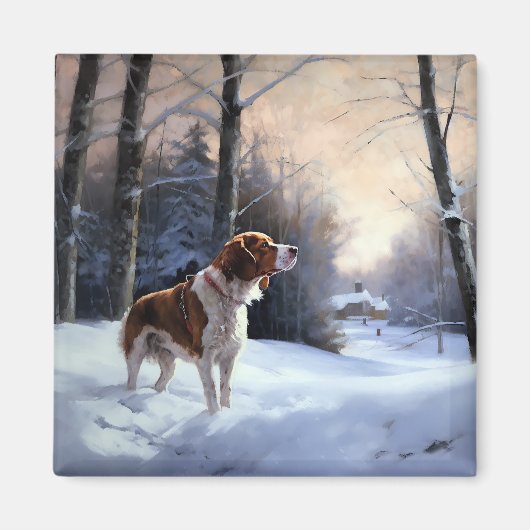 Brittany Spaniel Laat het sneeuwen Kerstmis Magneet (Voorkant)