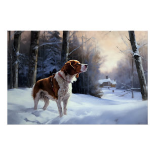 Brittany Spaniel Laat het sneeuwen Kerstmis Perfect Poster