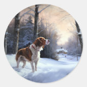 Brittany Spaniel Laat het sneeuwen Kerstmis Ronde Sticker (Voorkant)