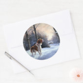 Brittany Spaniel Laat het sneeuwen Kerstmis Ronde Sticker (Envelop)