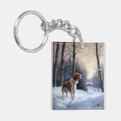 Brittany Spaniel Laat het sneeuwen Kerstmis Sleutelhanger (Voorkant Links)