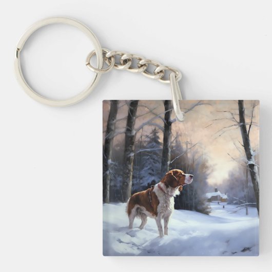 Brittany Spaniel Laat het sneeuwen Kerstmis Sleutelhanger (Voorkant)