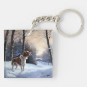Brittany Spaniel Laat het sneeuwen Kerstmis Sleutelhanger (Achterkant)