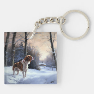 Brittany Spaniel Laat het sneeuwen Kerstmis Sleutelhanger