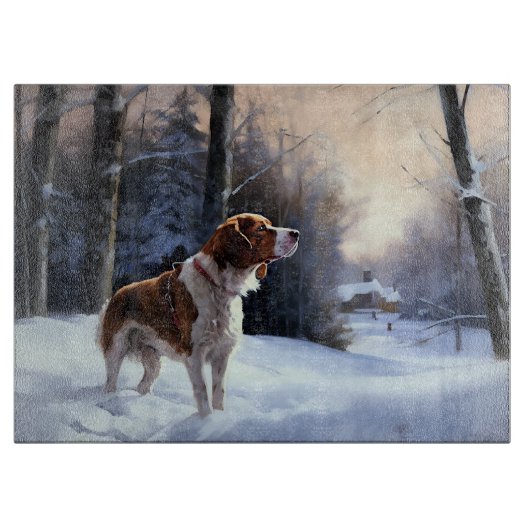 Brittany Spaniel Laat het sneeuwen Kerstmis Snijplank (Voorkant)