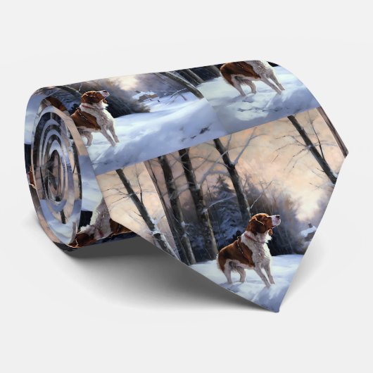 Brittany Spaniel Laat het sneeuwen Kerstmis Stropdas (Opgerold)