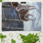 Brittany Spaniel Laat het sneeuwen Kerstmis Theedoek (Gevouwen)