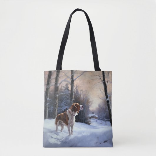 Brittany Spaniel Laat het sneeuwen Kerstmis Tote Bag (Voorkant)