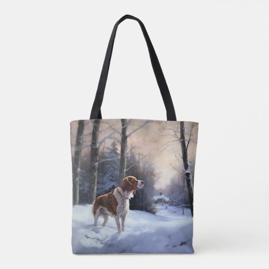 Brittany Spaniel Laat het sneeuwen Kerstmis Tote Bag (Achterkant)