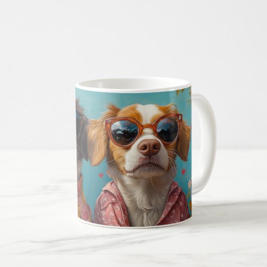 Brittany Spaniel met Hartrozen Valentijnsdag Koffiemok (Voorkant rechts)