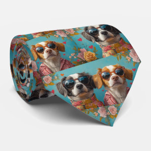 Brittany Spaniel met hartrozen Valentijnsdag  Stropdas