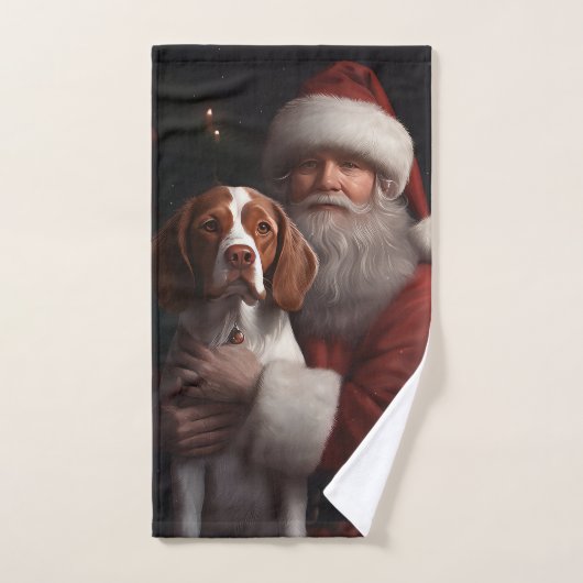 Brittany Spaniel met Kerstman Kerstmis Bad Handdoek (Handdoek)