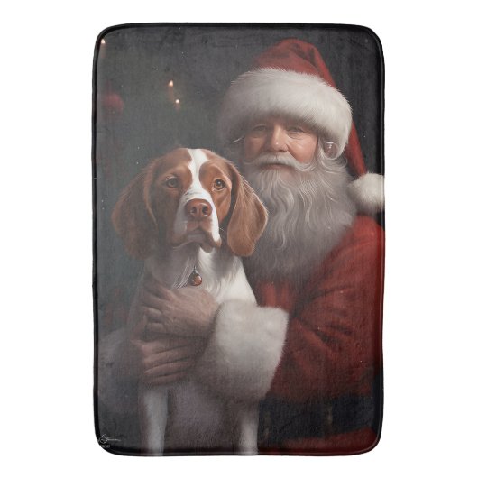 Brittany Spaniel met Kerstman Kerstmis Badmat (Voorkant Verticaal)