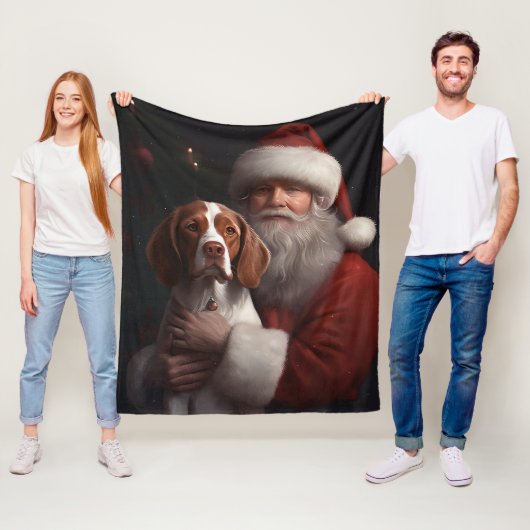Brittany Spaniel met Kerstman Kerstmis Fleece Deken (In situ)