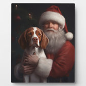 Brittany Spaniel met Kerstman Kerstmis Fotoplaat (Voorkant)