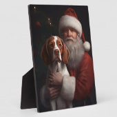 Brittany Spaniel met Kerstman Kerstmis Fotoplaat (Zijkant)