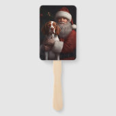 Brittany Spaniel met Kerstman Kerstmis Handwaaier (Achterkant)