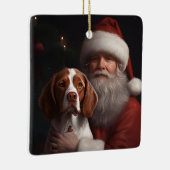 Brittany Spaniel met Kerstman Kerstmis Keramisch Ornament (Rechts)