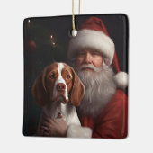 Brittany Spaniel met Kerstman Kerstmis Keramisch Ornament (Links)