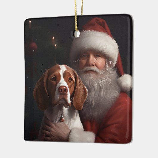 Brittany Spaniel met Kerstman Kerstmis Keramisch Ornament (Links)
