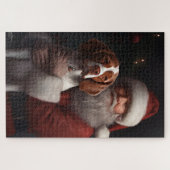 Brittany Spaniel met Kerstman Kerstmis Legpuzzel (Horizontaal)
