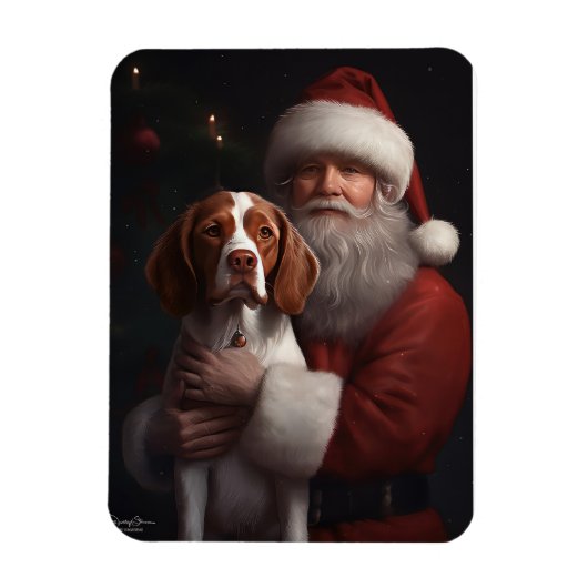 Brittany Spaniel met Kerstman Kerstmis Magneet (Verticaal)