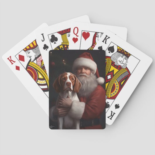 Brittany Spaniel met Kerstman Kerstmis Pokerkaarten (Achterkant)