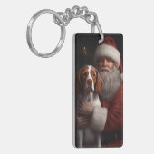 Brittany Spaniel met Kerstman Kerstmis Sleutelhanger (Voorkant Links)