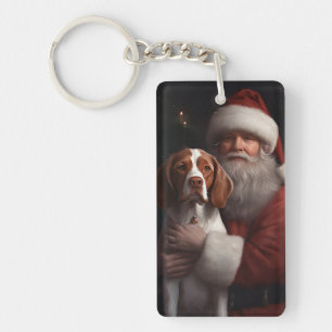 Brittany Spaniel met Kerstman Kerstmis Sleutelhanger