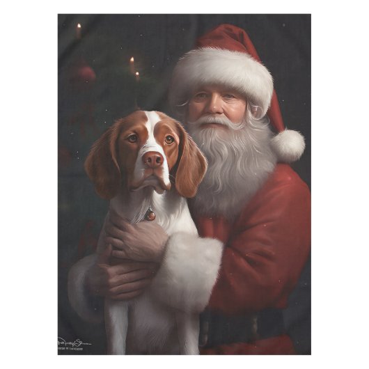 Brittany Spaniel met Kerstman Kerstmis Tafelkleed (Voorkant)