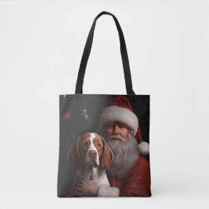 Brittany Spaniel met Kerstman Kerstmis Tote Bag