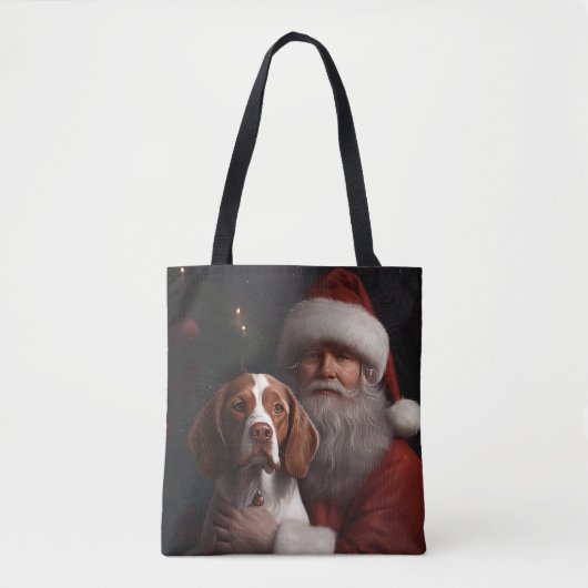 Brittany Spaniel met Kerstman Kerstmis Tote Bag (Voorkant)
