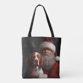 Brittany Spaniel met Kerstman Kerstmis Tote Bag (Achterkant)
