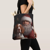 Brittany Spaniel met Kerstman Kerstmis Tote Bag (Dichtbij)