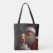 Brittany Spaniel met Kerstman Kerstmis Tote Bag (Achterkant)