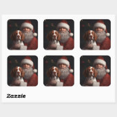 Brittany Spaniel met Kerstman Kerstmis Vierkante Sticker (Vel)