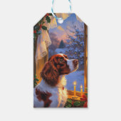 Brittany Spaniel met kerstverlichting Vakantie Cadeaulabel (Voorkant)
