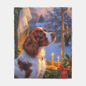 Brittany Spaniel met Kerstverlichting Vakantie Fleece Deken (Voorkant)