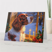 Brittany Spaniel met kerstverlichting Vakantie Kaart (Voorkant)