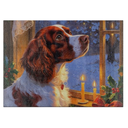 Brittany Spaniel met Kerstverlichting Vakantie  Snijplank (Voorkant)