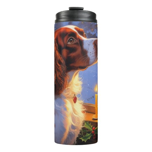 Brittany Spaniel met Kerstverlichting Vakantie Thermosbeker (Voorkant)